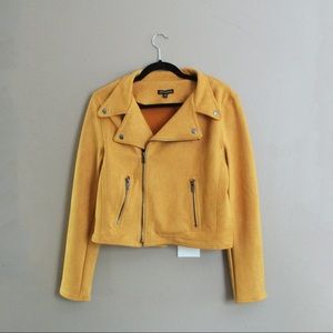 Mustard Yellow Faux Suede Biker Jacket